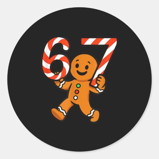 Adesivo Redondo 67 Christmas Gingerbreadman Candy Cane 6 7 Meme Xm (Frente)