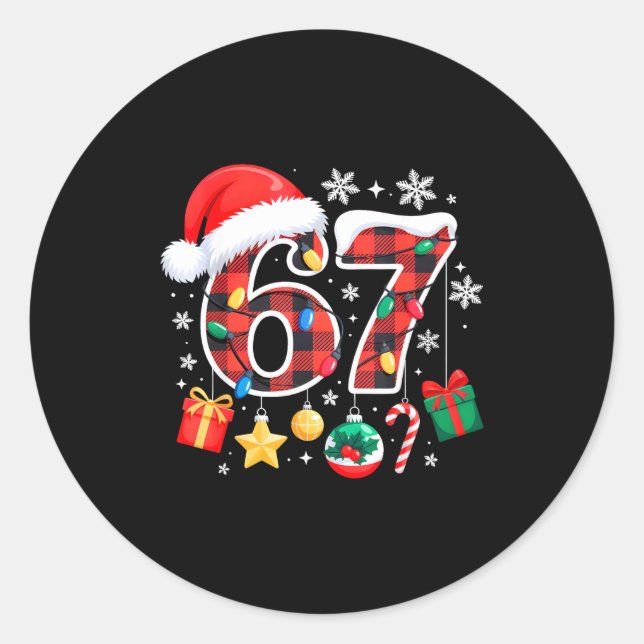 Adesivo Redondo 67 Christmas Red Plaid 6 7 Six Seven Boys Christma (Frente)
