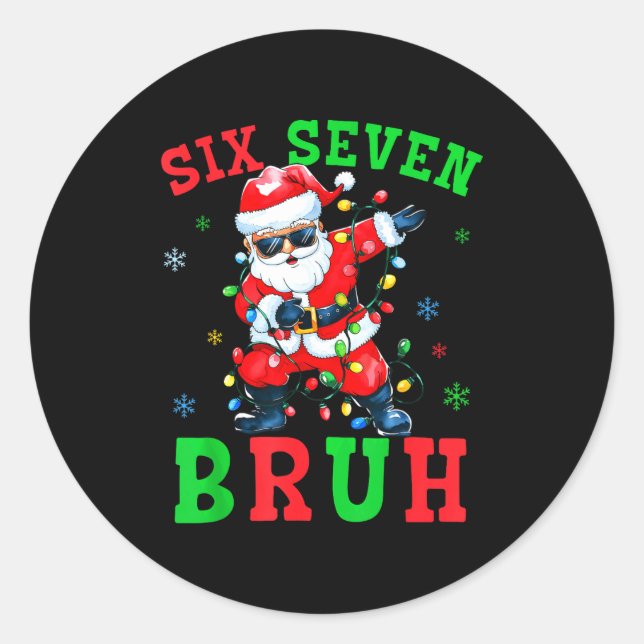 Adesivo Redondo 67 Christmas Six Seven Bruh Meme Santa Dabbing Chr (Frente)