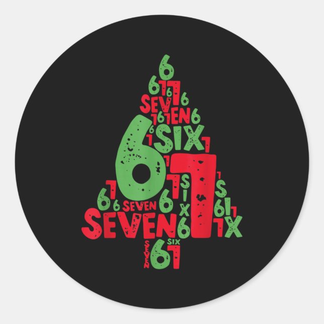 Adesivo Redondo 67 Christmas Tree Holiday Six Seven Meme Brainrot  (Frente)