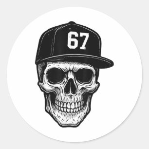 Adesivo Redondo 67 Crânio Halloween Brainrot Meme Seis Sete Crianç
