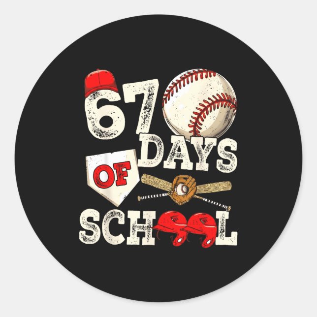 Adesivo Redondo 67 Days Of School 67th Day Funny Baseball Meme Men (Frente)