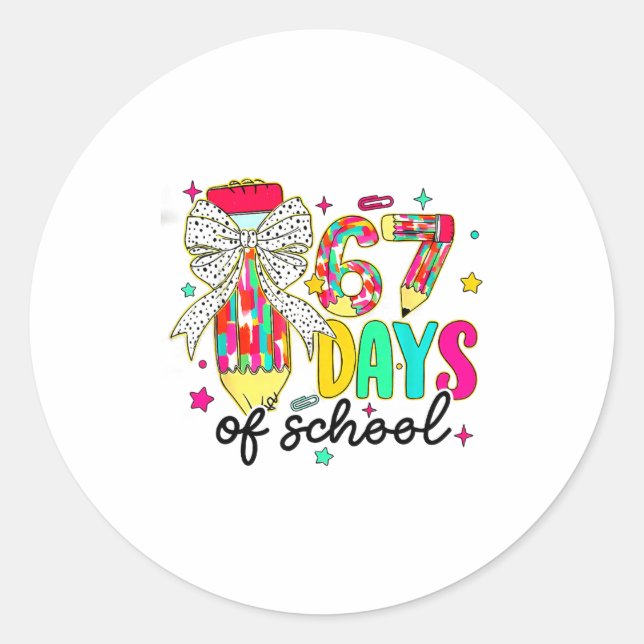 Adesivo Redondo 67 Days Of School Pencil Coquette Teacher Student  (Frente)
