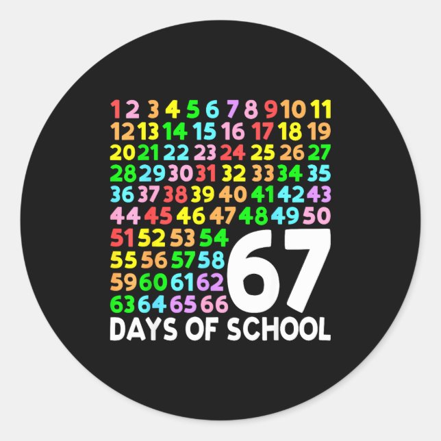 Adesivo Redondo 67 Days Of School Teacher Kids Boy 67 Math Numbers (Frente)