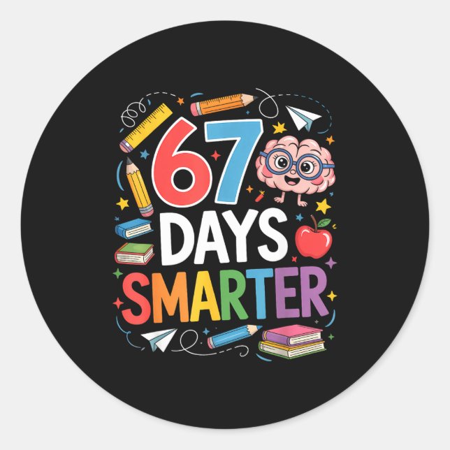 Adesivo Redondo 67 Days Smarter 67th Day Of School Teacher Kids Bo (Frente)