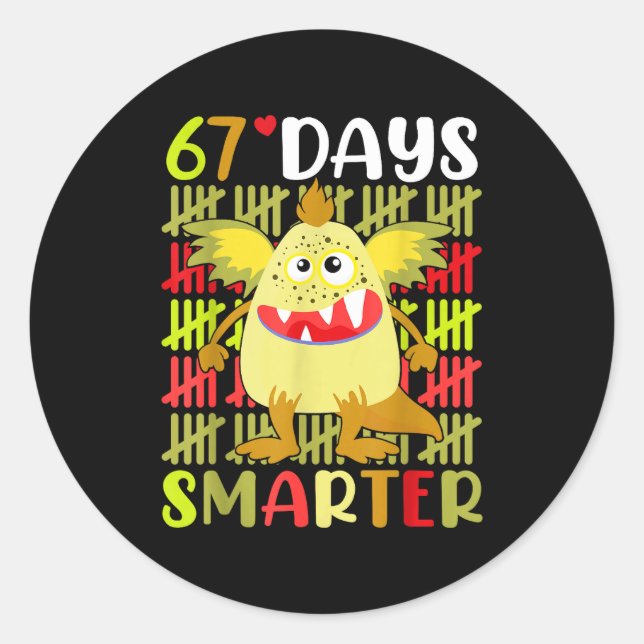 Adesivo Redondo 67 Days Smarter Little Monster 67th Day School Gir (Frente)