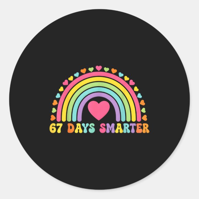 Adesivo Redondo 67 Days Smarter Rainbow Heart Design For Teacher S (Frente)