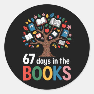 Adesivo Redondo 67 Dias No Livro Professor Leitura Árvore 67º Dia
