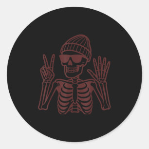 Adesivo Redondo 67 Esqueleto de Halloween Sinal de Paz Meme Divert