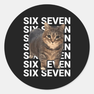 Adesivo Redondo 67 Gato Engraçado Six Seven Meme Gen Z Alpha Humor