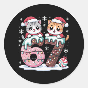 Adesivo Redondo 67 Gatos Kawaii de Natal Sorvete Drip Meme Engraça