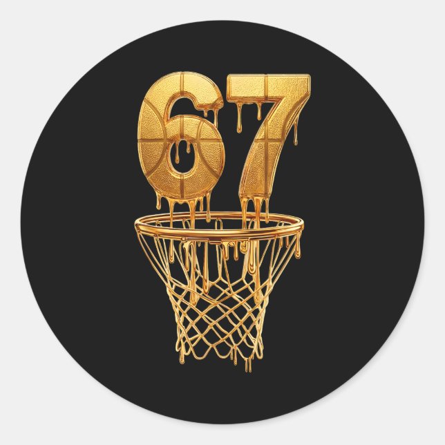 Adesivo Redondo 67 Gold Drip Basketball 6 7 Six Seven Meme Gen Alp (Frente)