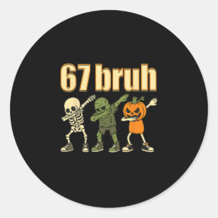 Adesivo Redondo 67 Halloween Bruh Engraçado Brainrot Meme Seis Set