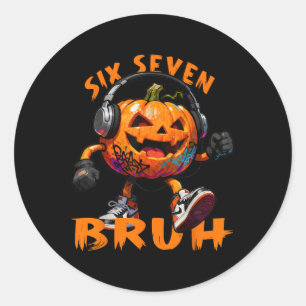 Adesivo Redondo 67 Halloween Divertido Seis Sete Meme Brainrot Abó
