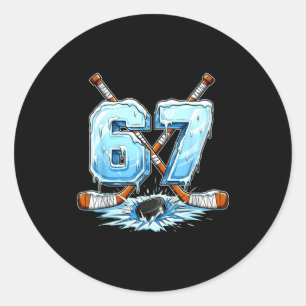 Adesivo Redondo 67 Hockey Gotejamento Número Estilo de Meme Engraç