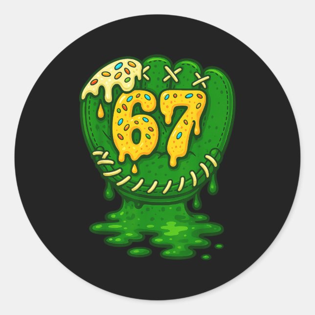 Adesivo Redondo 67 Ice Cream Drip Funny Six Seven Baseball  (Frente)