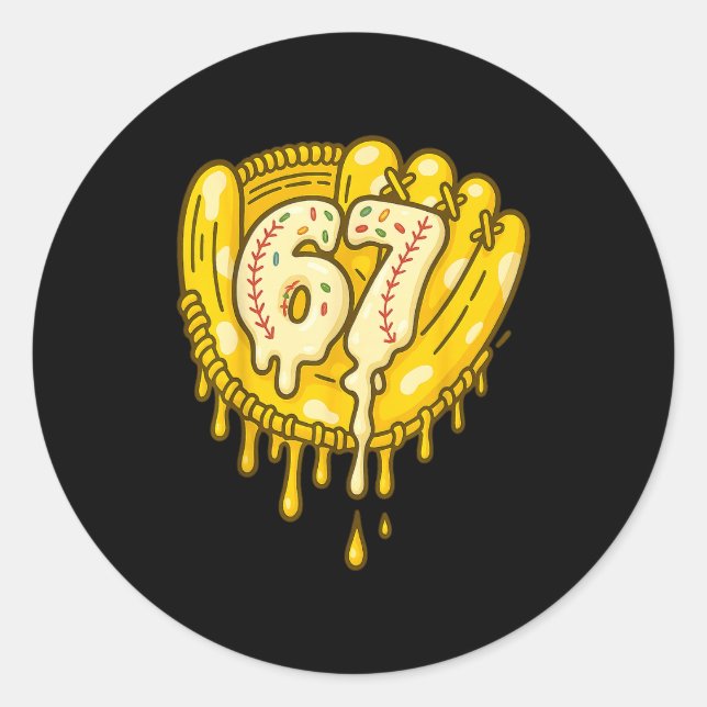 Adesivo Redondo 67 Ice Cream Drip Funny Six Seven Baseball  (Frente)