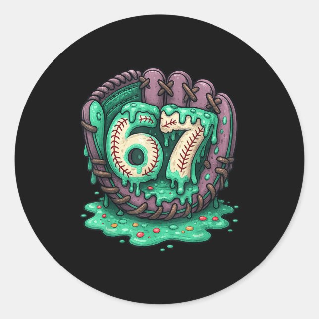 Adesivo Redondo 67 Ice Cream Drip Funny Six Seven Baseball  (Frente)