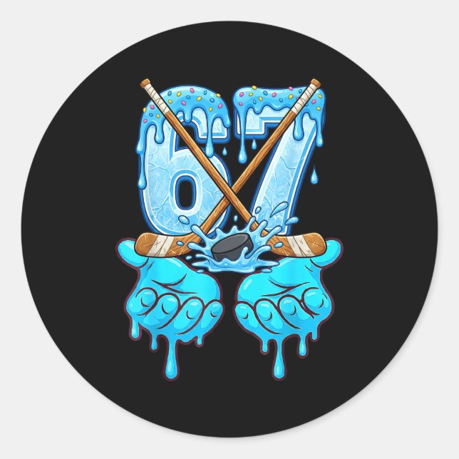 Adesivo Redondo 67 Ice Cream Drip Hockey Gen Alpha Slang Six Seven (Frente)