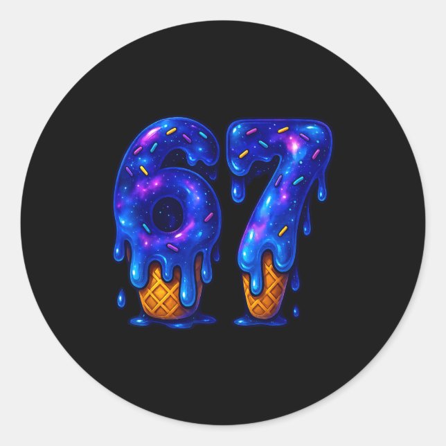 Adesivo Redondo 67 Ice Cream Drip Meme Funny Six Seven Gen Alpha S (Frente)