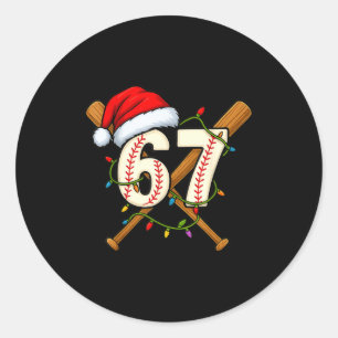 Adesivo Redondo 67 Luzes de Natal de Beisebol Chapéu de Papai Noel