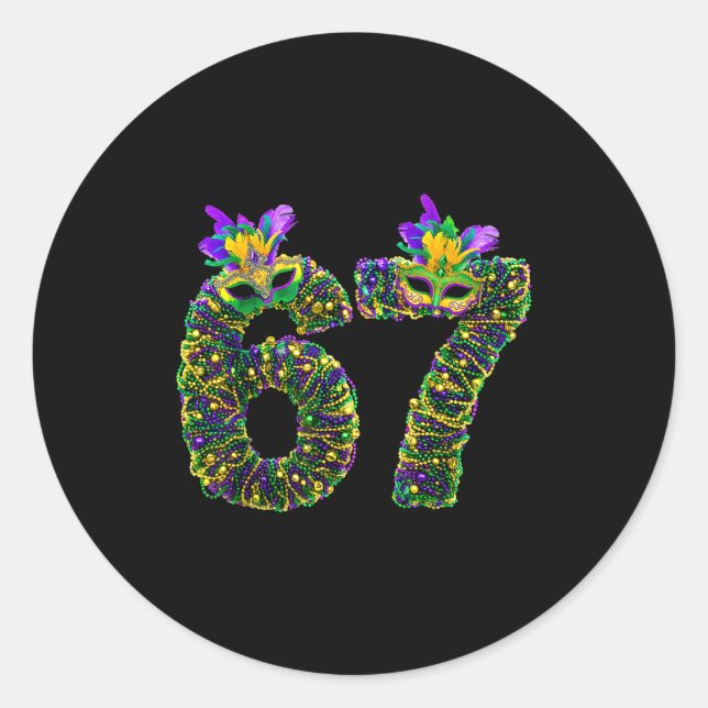 Adesivo Redondo 67 Mardi Gras Beads Mask Six Seven Meme 6 7 Carniv (Frente)