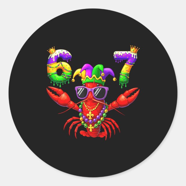 Adesivo Redondo 67 Mardi Gras Crawfish Beads Six Seven Carnival Bo (Frente)