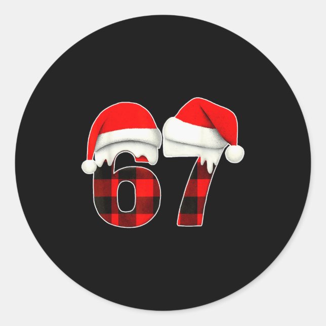 Adesivo Redondo 67 Meme Brainrot Funny Christmas Plaid Xmas Pajama (Frente)