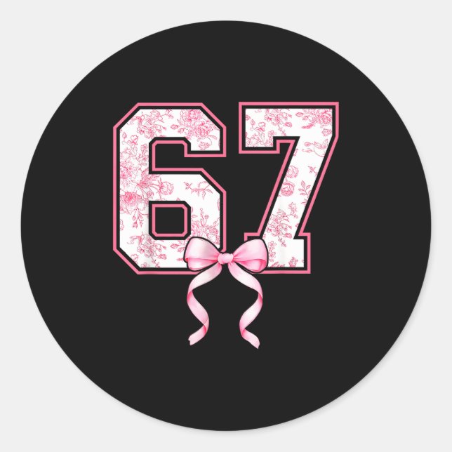 Adesivo Redondo 67 Meme Coquette Toile Nk Bow Funny Six Seven Girl (Frente)