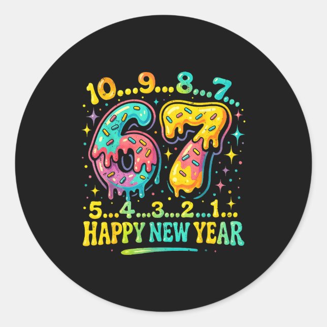 Adesivo Redondo 67 Meme Countdown Happy New Year Funny Drip Number (Frente)