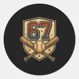 Adesivo Redondo 67 Meme de Beisebol Vintage Srts Crista Humor Retr