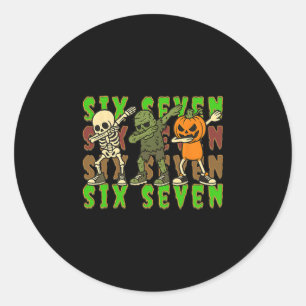 Adesivo Redondo 67 Meme de Halloween Six Seven Esqueleto Dabbing Z