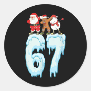 Adesivo Redondo 67 Meme de Natal 6 7 Números Seis Sete Divertido C