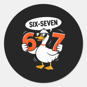 Adesivo Redondo 67 Meme do Pato Divertido Seis Sete Gíria Gen Alph
