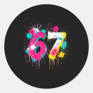 Adesivo Redondo 67 Meme Drip Spray Paint Six Seven 80s Cores Brilh