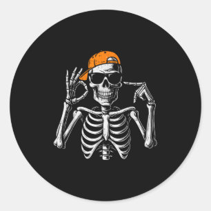 Adesivo Redondo 67 Meme Esqueleto Elegante Halloween Divertido Sei