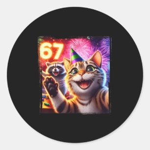 Adesivo Redondo 67 Meme Gato Guaxinim Ano Novo Selfie Divertido An