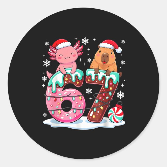 Adesivo Redondo 67 Meme Kawaii Axolotl Capybara Christmas Ice Crea (Frente)