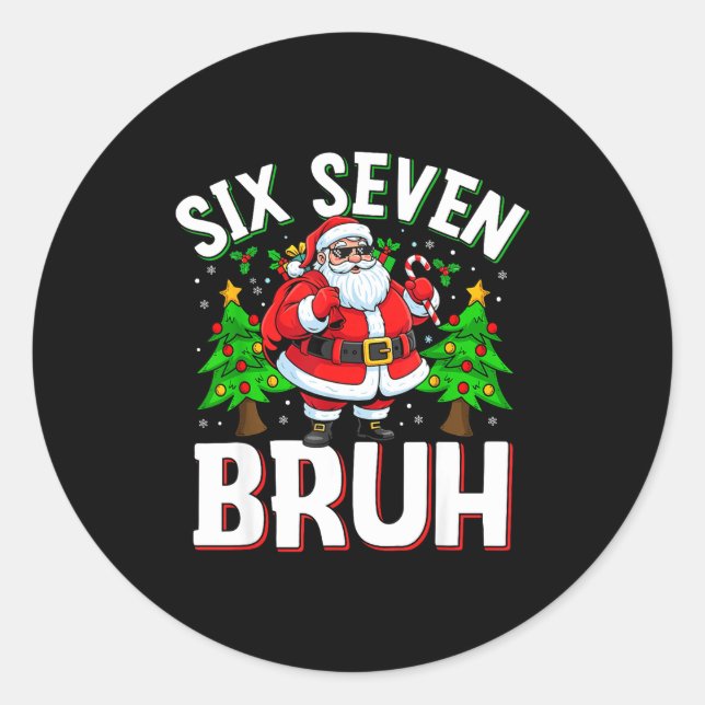 Adesivo Redondo 67 Meme Six Seven Bruh Santa Funny Christmas Kids  (Frente)