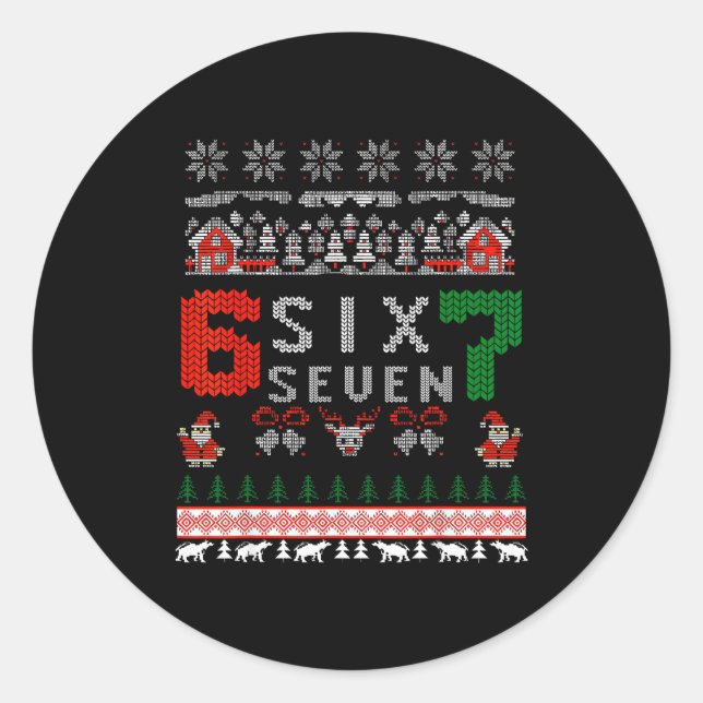 Adesivo Redondo 67 Meme Six Seven Christmas Ugly Sweater For Kids  (Frente)