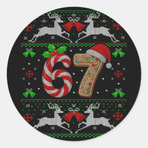 Adesivo Redondo 67 Meme Six Seven Piada Feia Natal Xmas Suéter