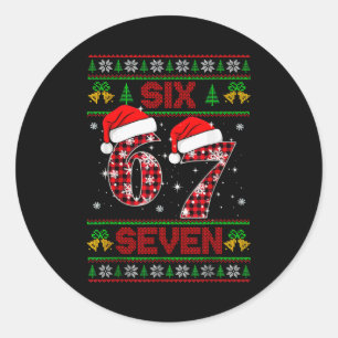 Adesivo Redondo 67 Meme Six Seven Suéter Feio de Natal Para Crianç