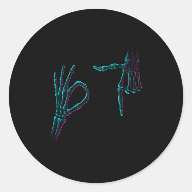 Adesivo Redondo 67 Meme Skeleton Mão 6 7 Halloween Seis Sete Funn (Frente)