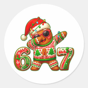 Adesivo Redondo 67 Natal 6 7 Meme Homem de Biscoito Xmas Pijamas