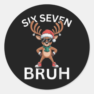 Adesivo Redondo 67 Natal Divertido Seis Sete Meme Brainrot Rena