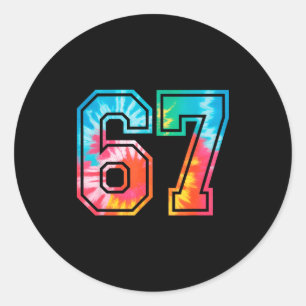 Adesivo Redondo 67 Número Meme Engraçado Seis Sete Tie Dye Geração
