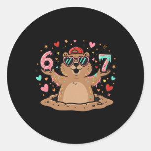 Adesivo Redondo 67 Piadas Seis Sete Respeite O Groundhog Woodchuck