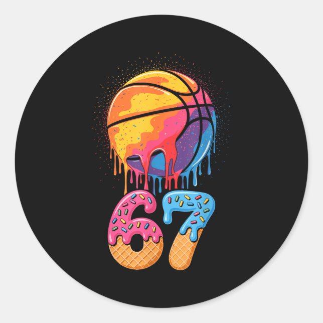 Adesivo Redondo 67 Player 67th Birthday Basketball Drip Number Ice (Frente)