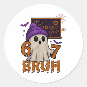 Adesivo Redondo 67 Professor Fantasma de Halloween Seis Sete Meme 