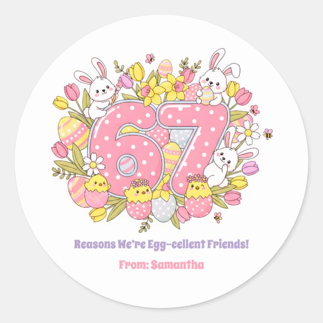 Adesivo Redondo 67 Reasons We’re Egg-cellent Friends! Easter (Frente)